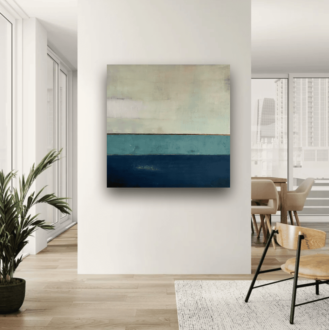 Moderner Kunstmemorial mit abstraktem Gemälde, hochwertiger Raumgestaltung und stilvollem Interieur.