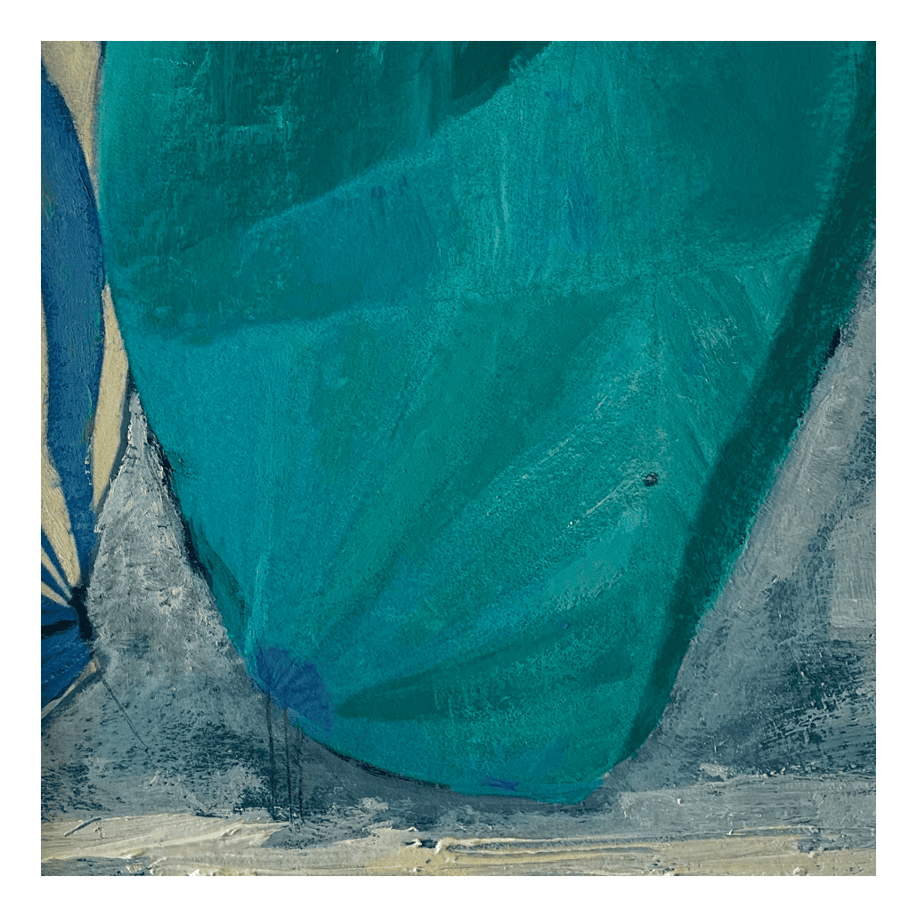 Farbenfrohes abstraktes Gemälde in Blau- und Grüntönen, Künstler Christiane Pieper.