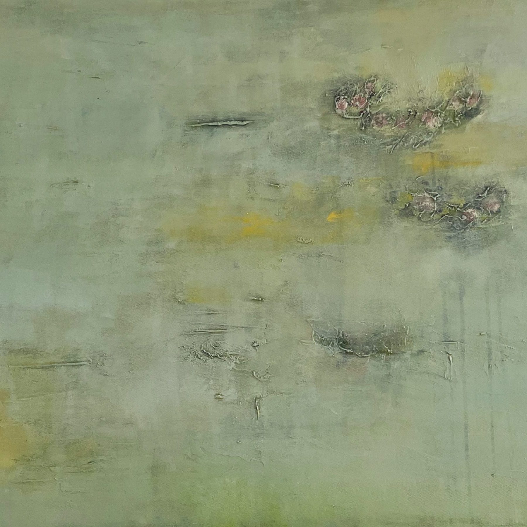 Sanfte Wasserlilien auf abstraktem Aquarell, künstlerische Impression von Christiane Pieper.