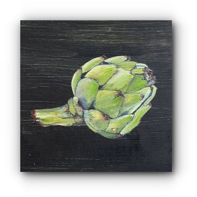 Frischer grüner Spargel, handgemalt, stilvolle Kunst auf schwarzem Hintergrund.